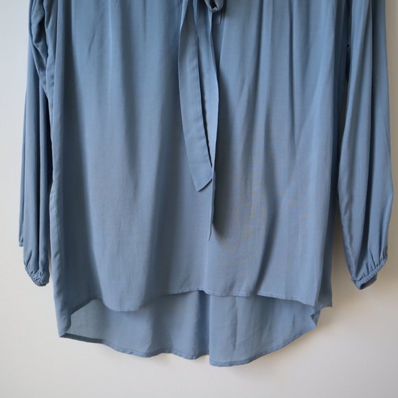 Everly Cornflower Blue Boho Poet's Blouse with Tie, Size S - Picture 8 of 16